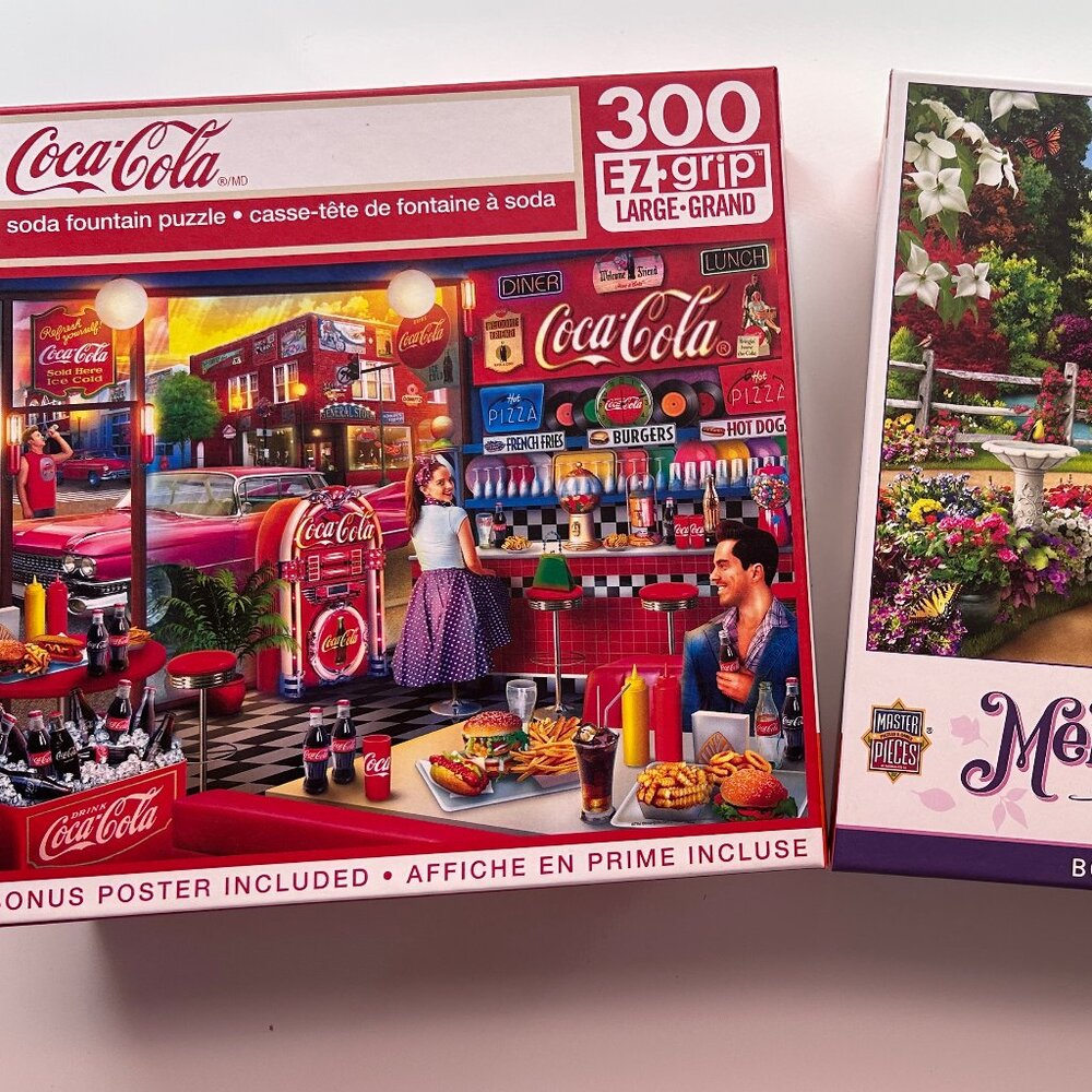 MASTERPIECES 100900 Puzzle Lot of 2 Coca-Cola and Memory Lane 300 LRG Pieces